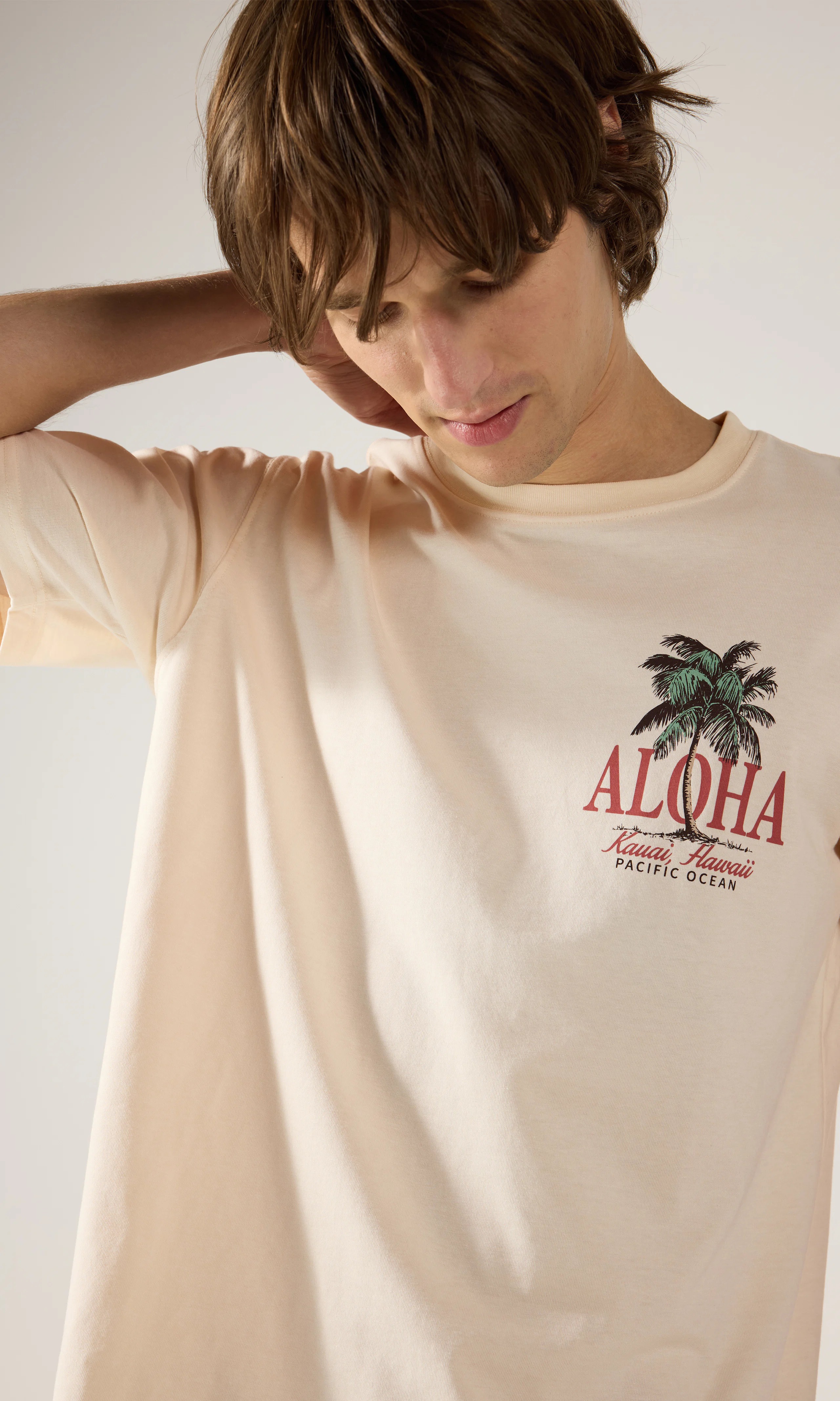 Aloha T-Shirt. Front. Model.