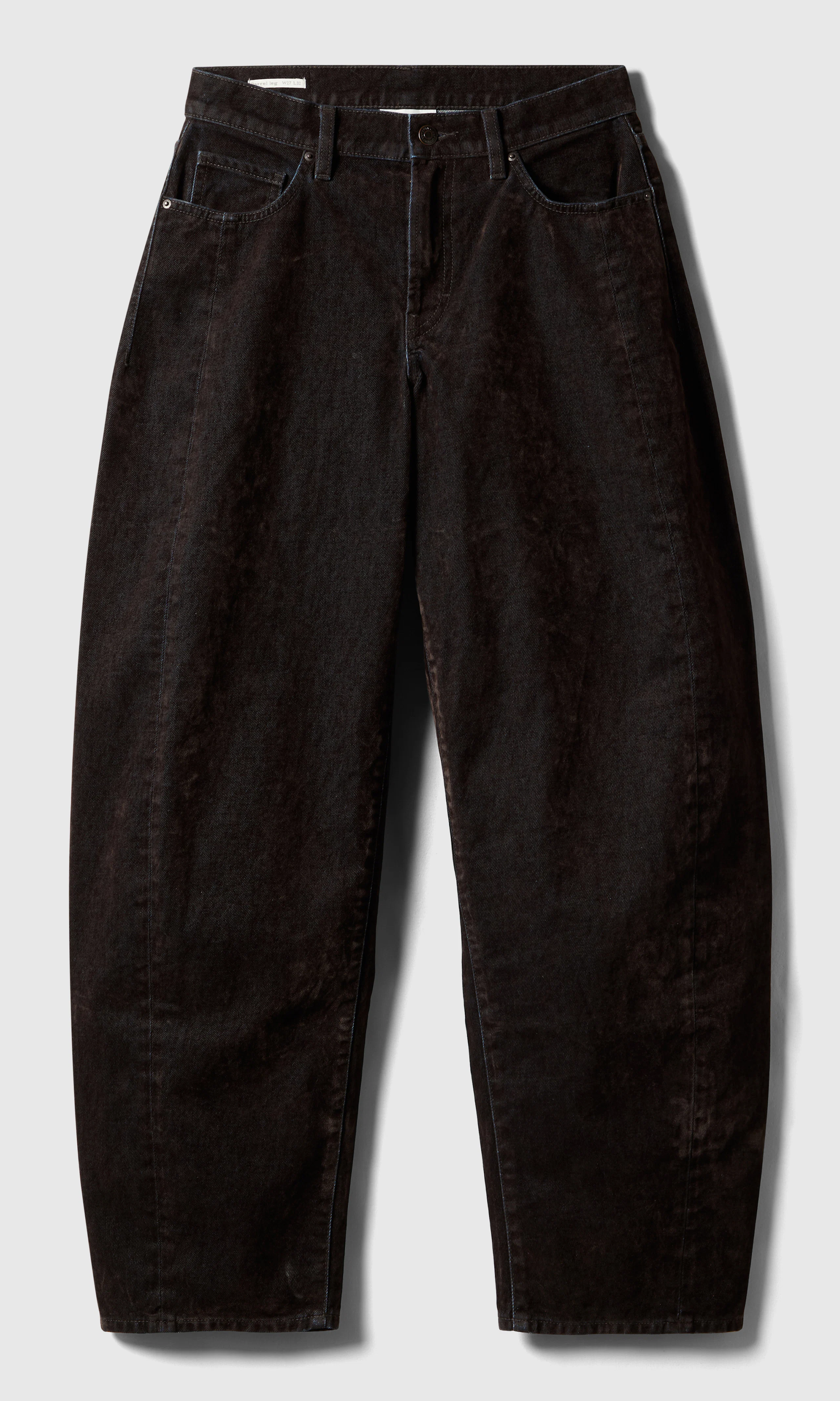 Barrel Flock Jeans. Front. Flat.