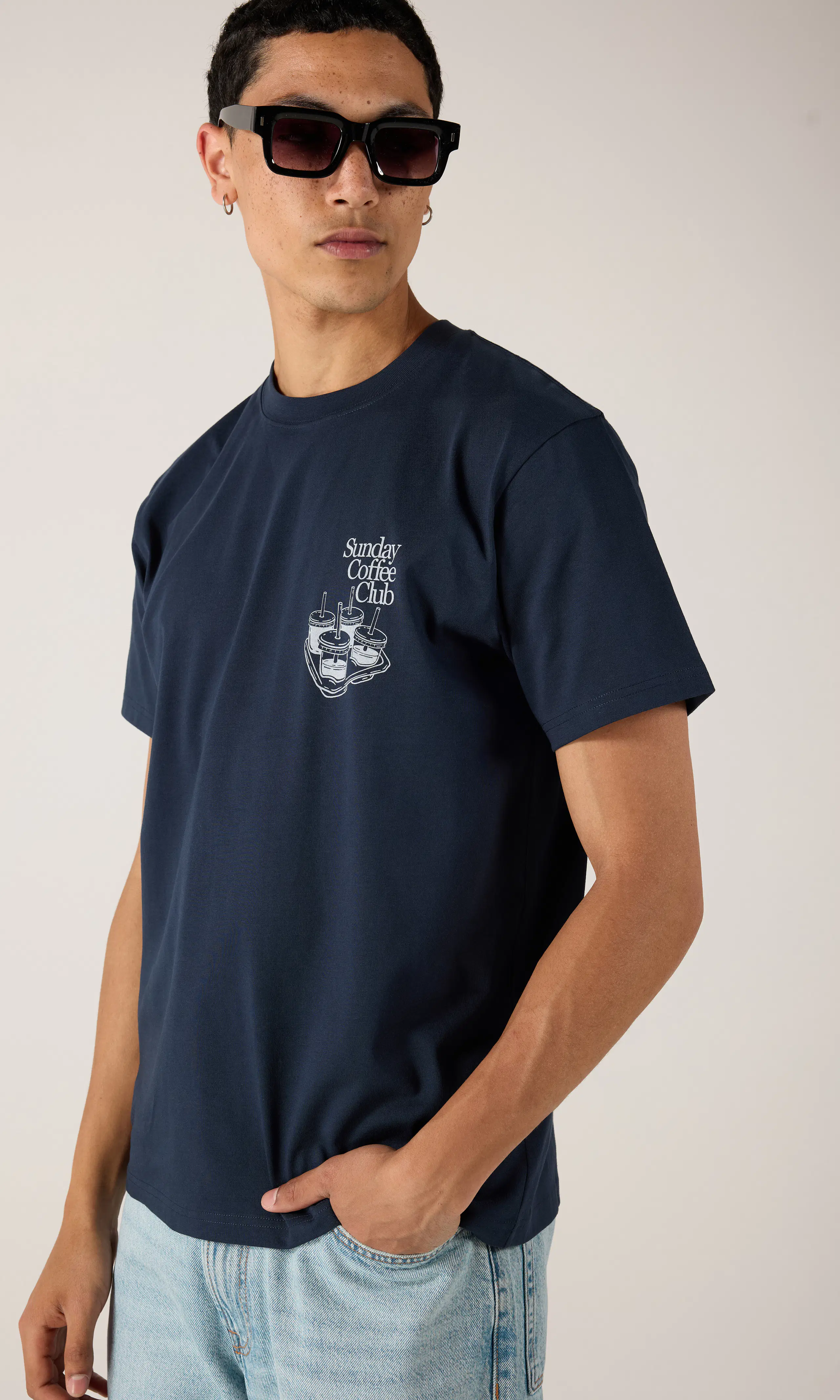 Sunday Moon T-Shirt. Front 2. Model.