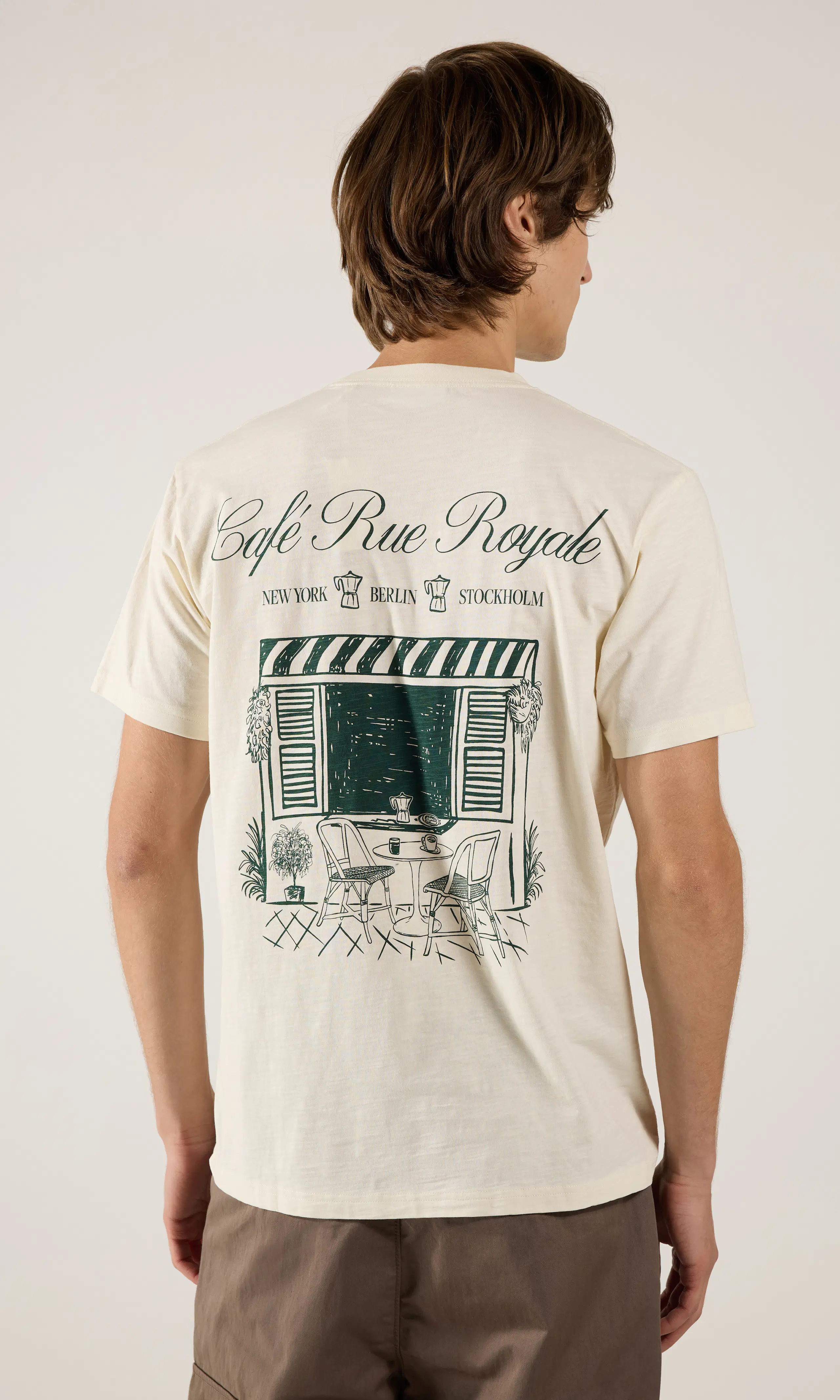 Cafe Slub T-Shirt. Back. Model.