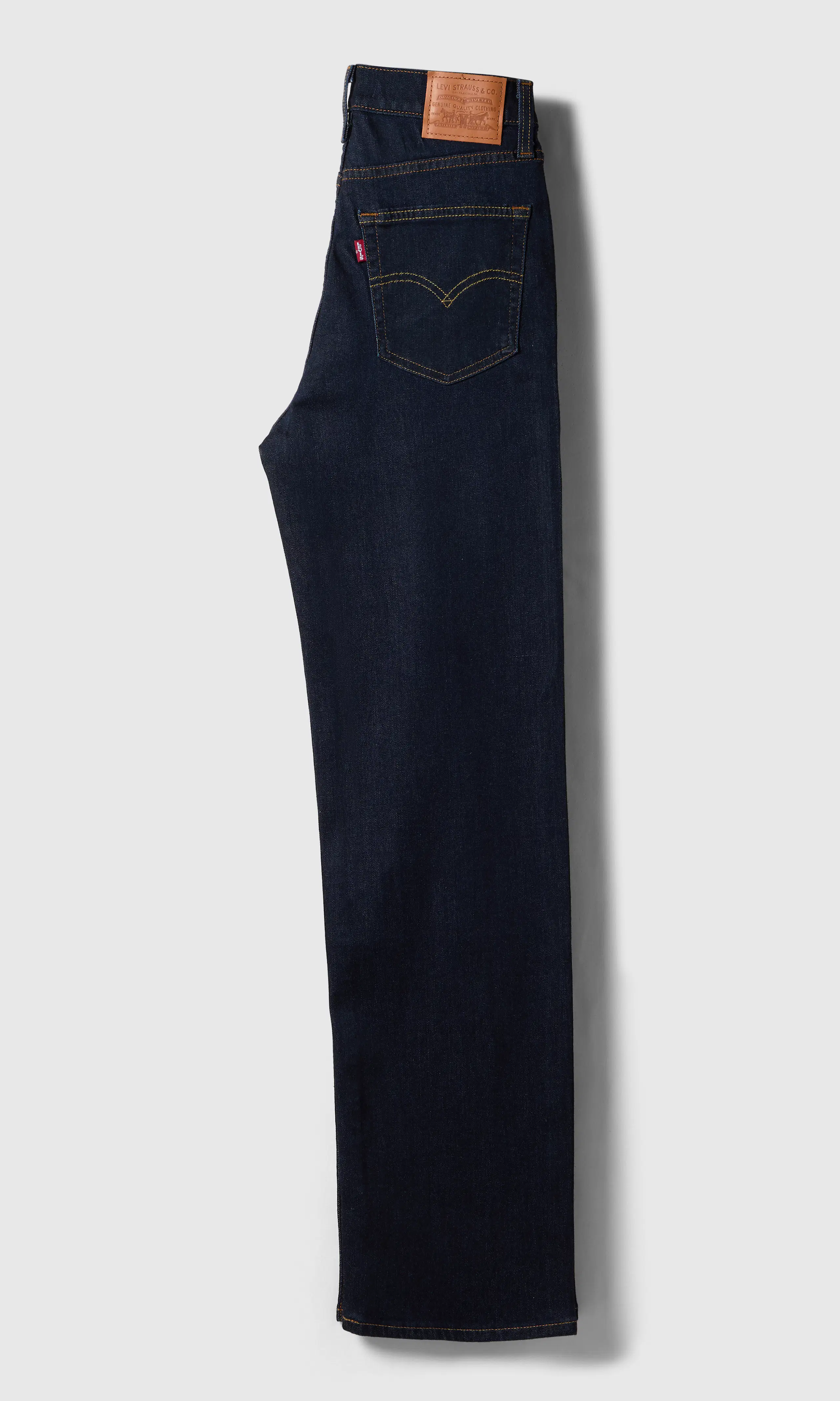 723™ High Rise Straight Mörkblå Jeans. Back. Flat.