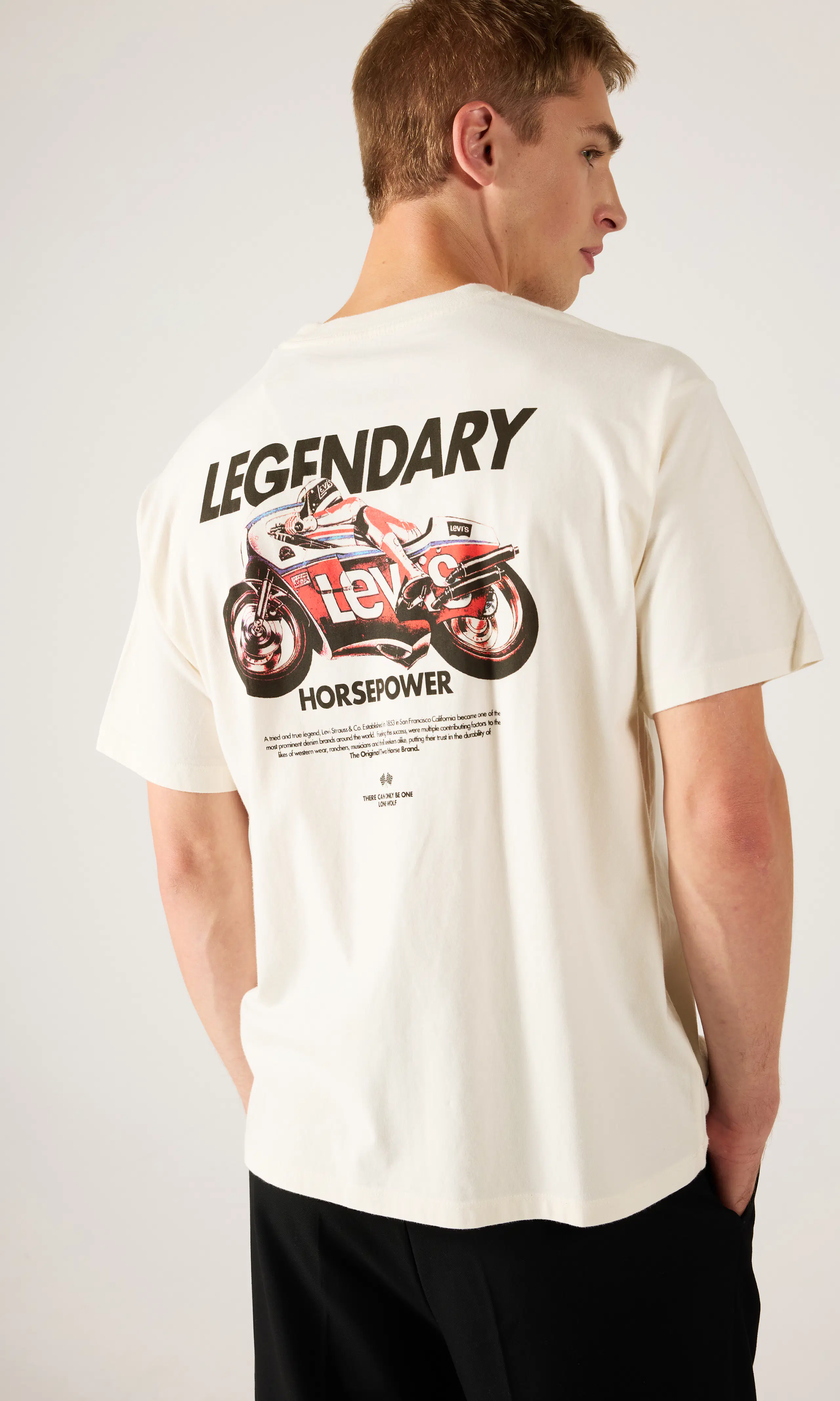 Vintage Fit Graphic Tee T-Shirt. Front. Model.