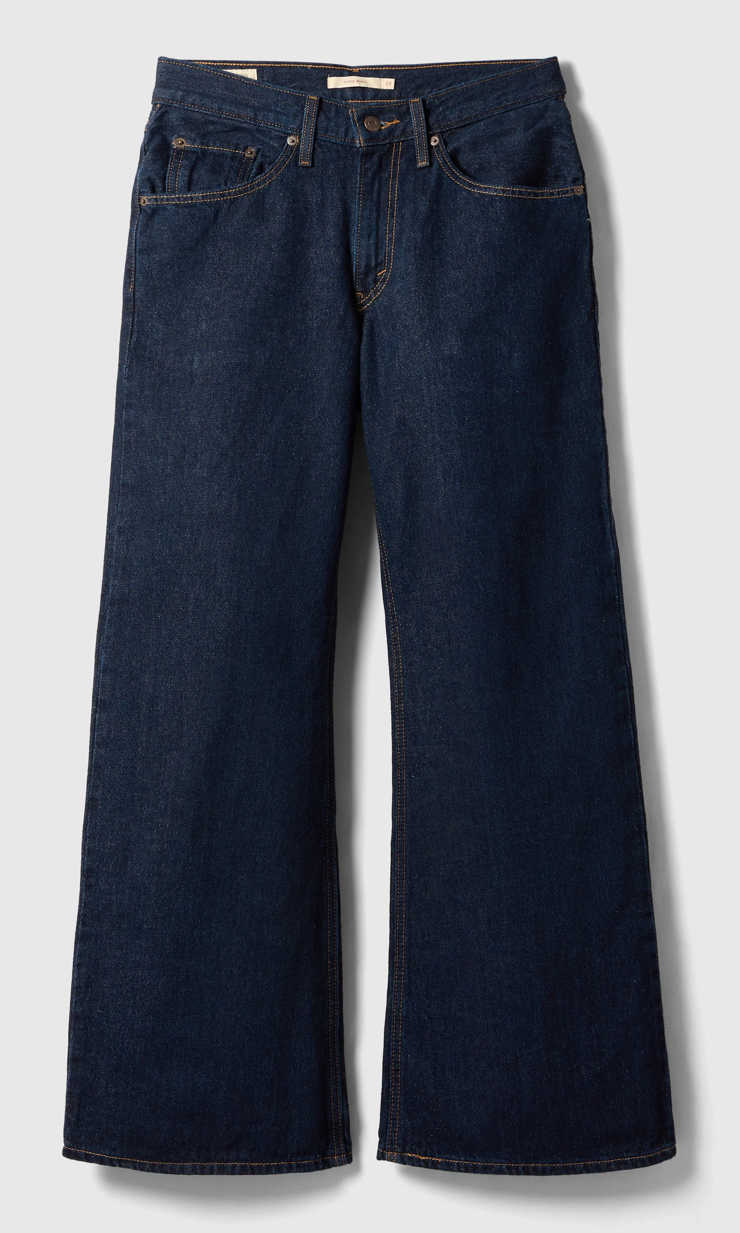 Loose Boot Mörkblå Jeans. Front. Flat.