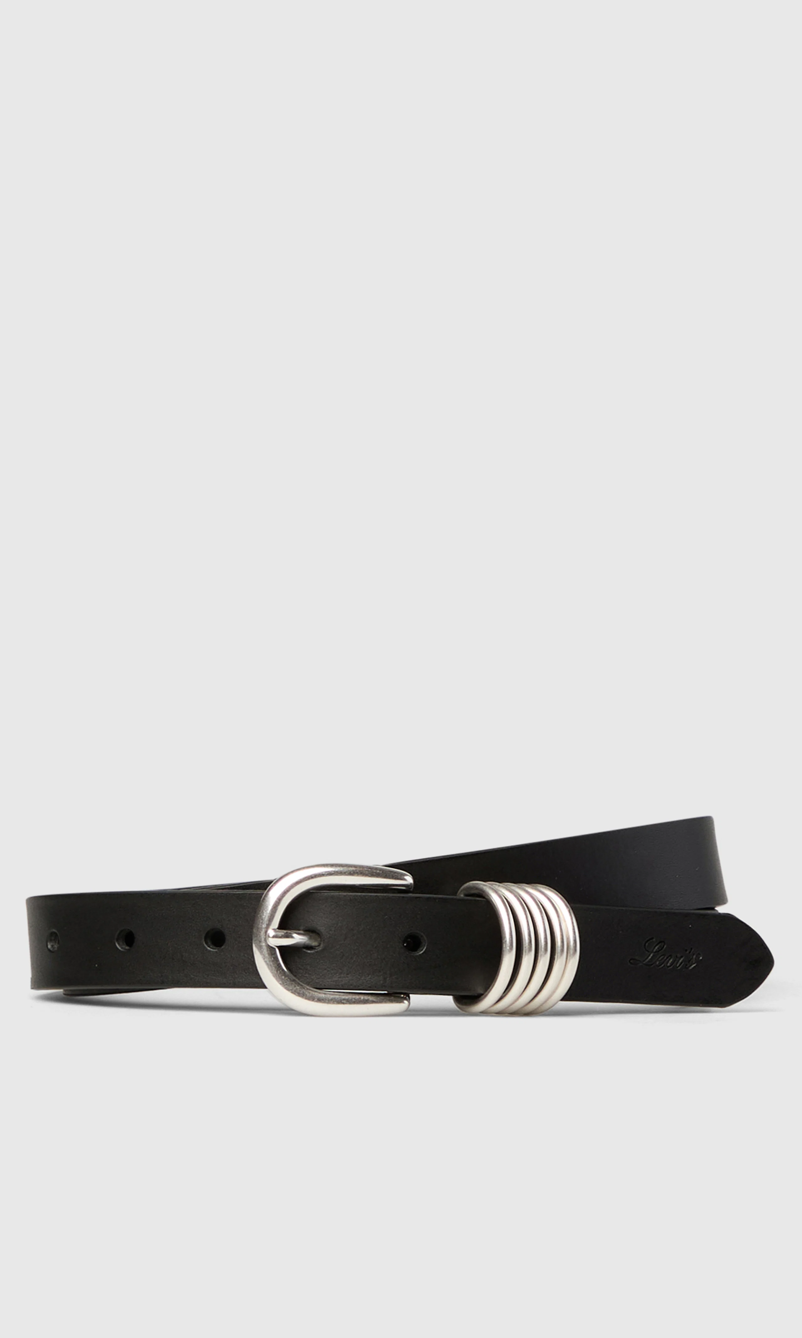 Lyla Ring Svart Skinnbälte. Front. Flat.