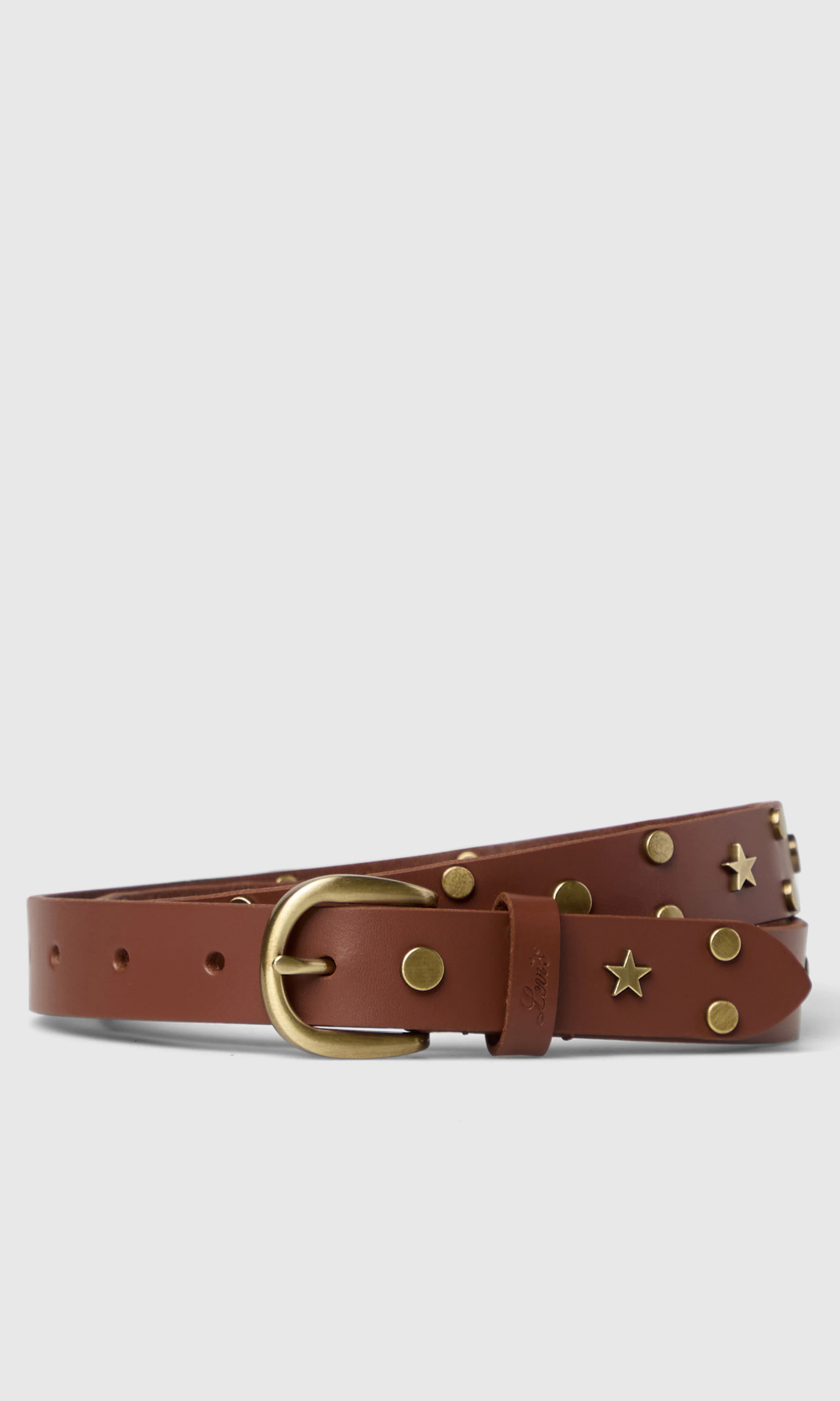 Constellation Brunt Skinnbelte. Front. Flat.