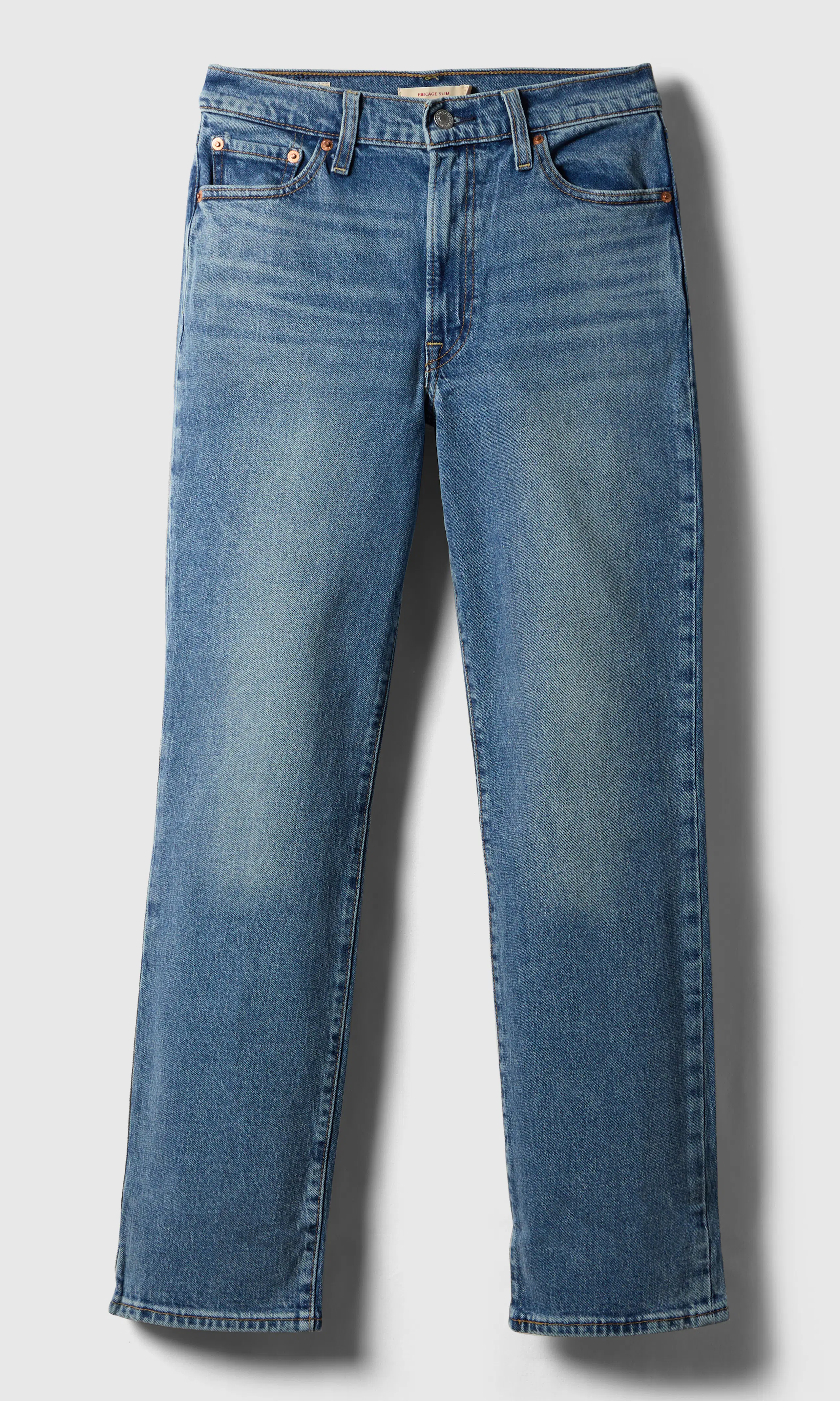 Ribcage Slim Medium Blå Jeans. Front. Flat.