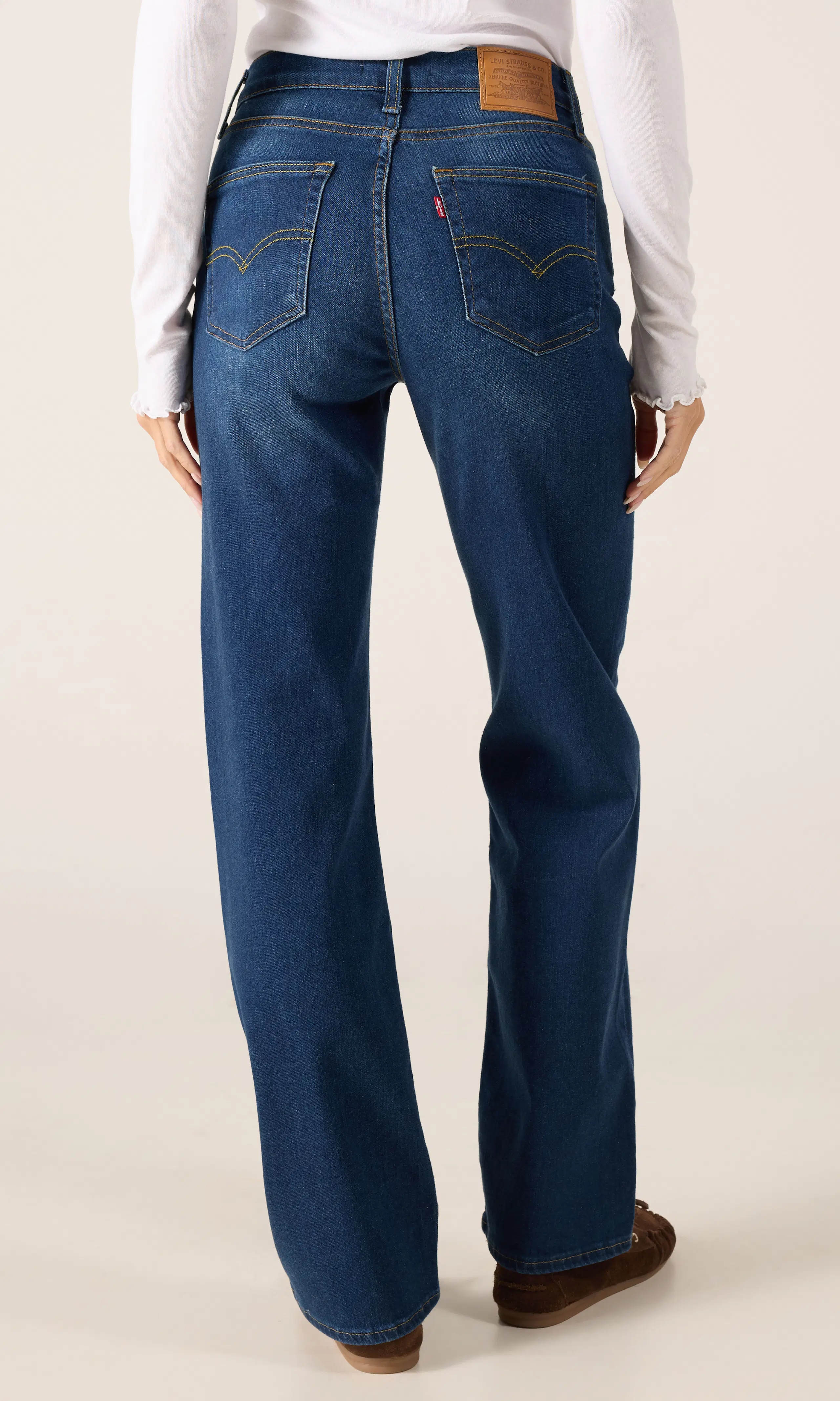 723™ High Rise Straight Mørk Blå Jeans. Back. Model.