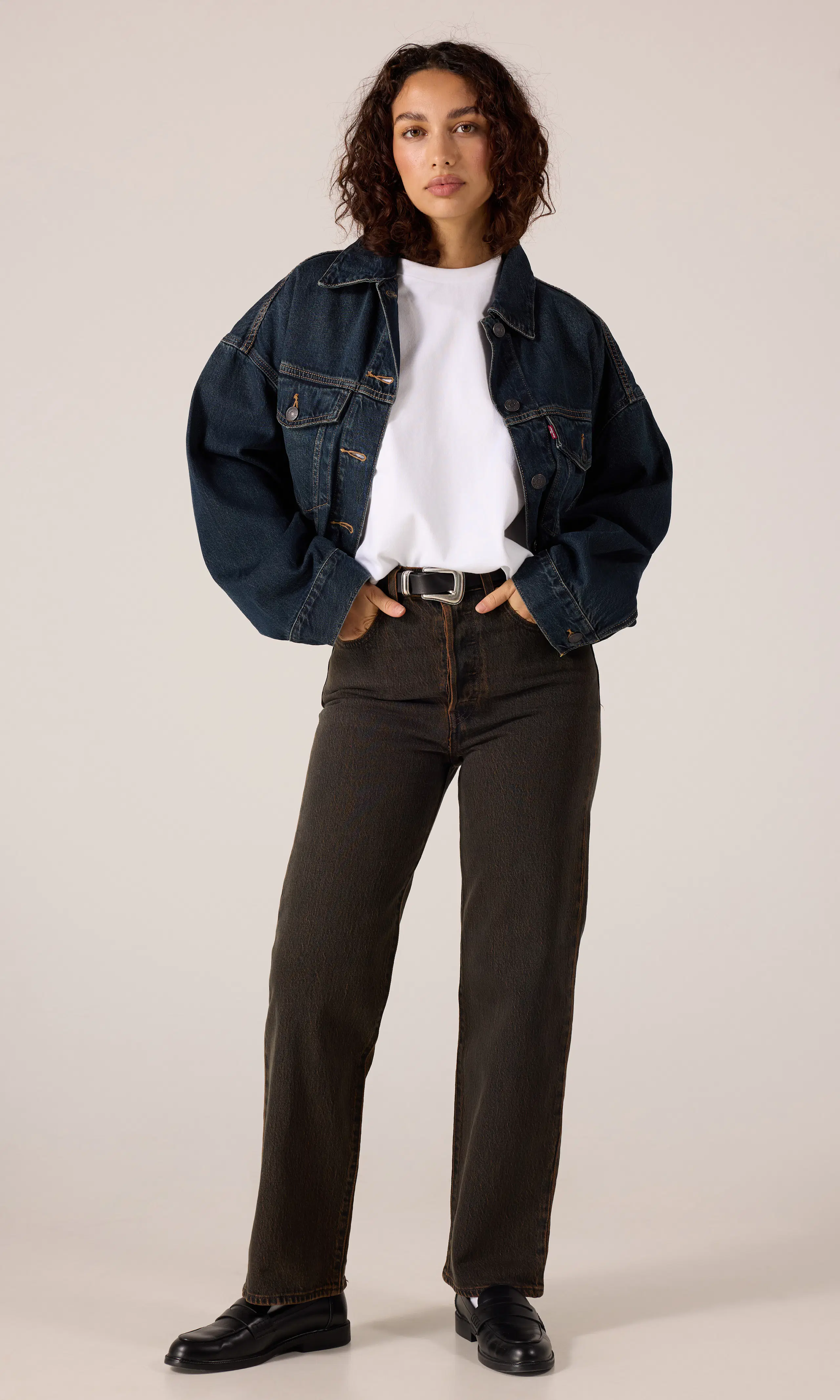 Ribcage Straight Ankle Jeans. Front 1. Model.