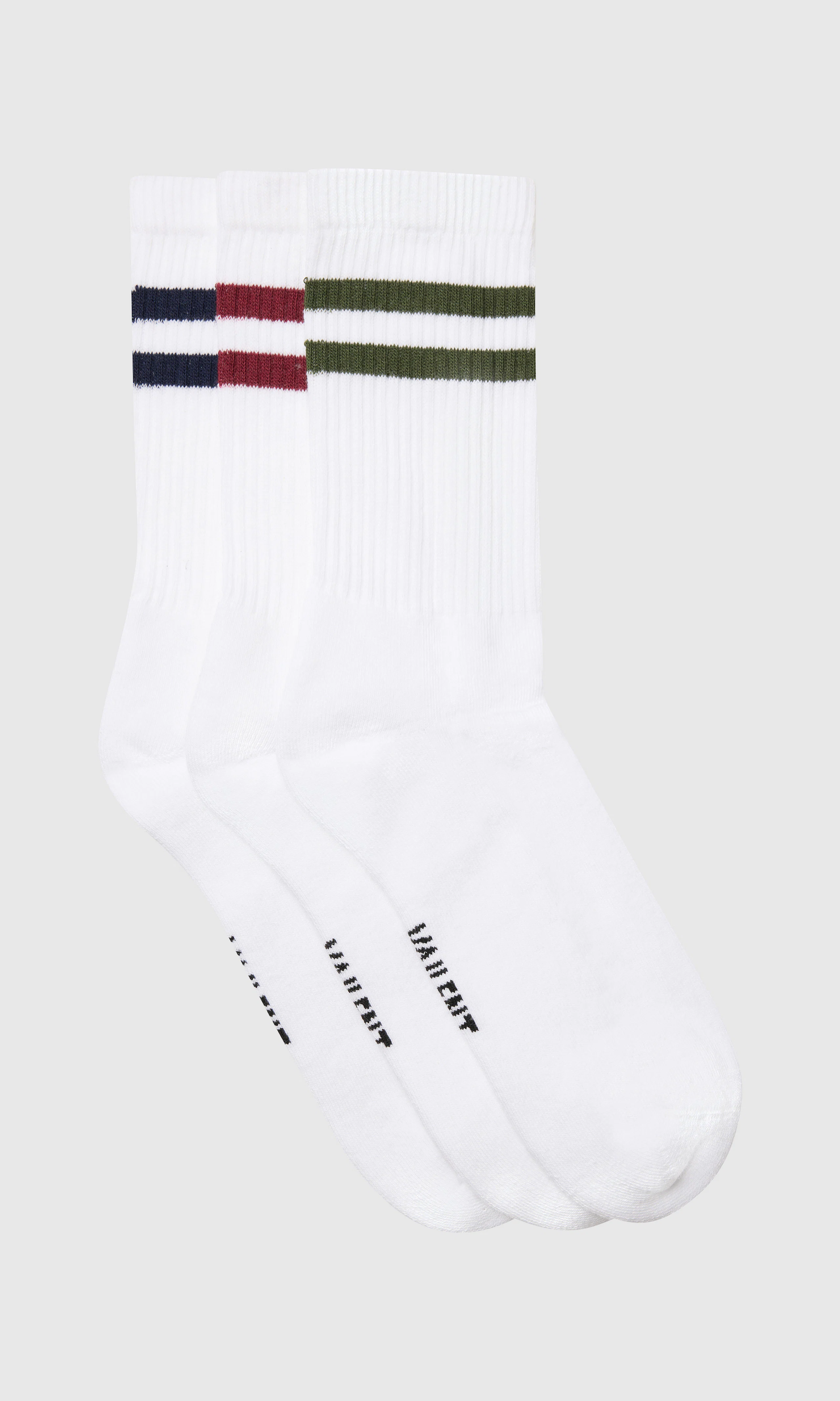 3-Pack Two Stripe Sokker. Front. Flat.
