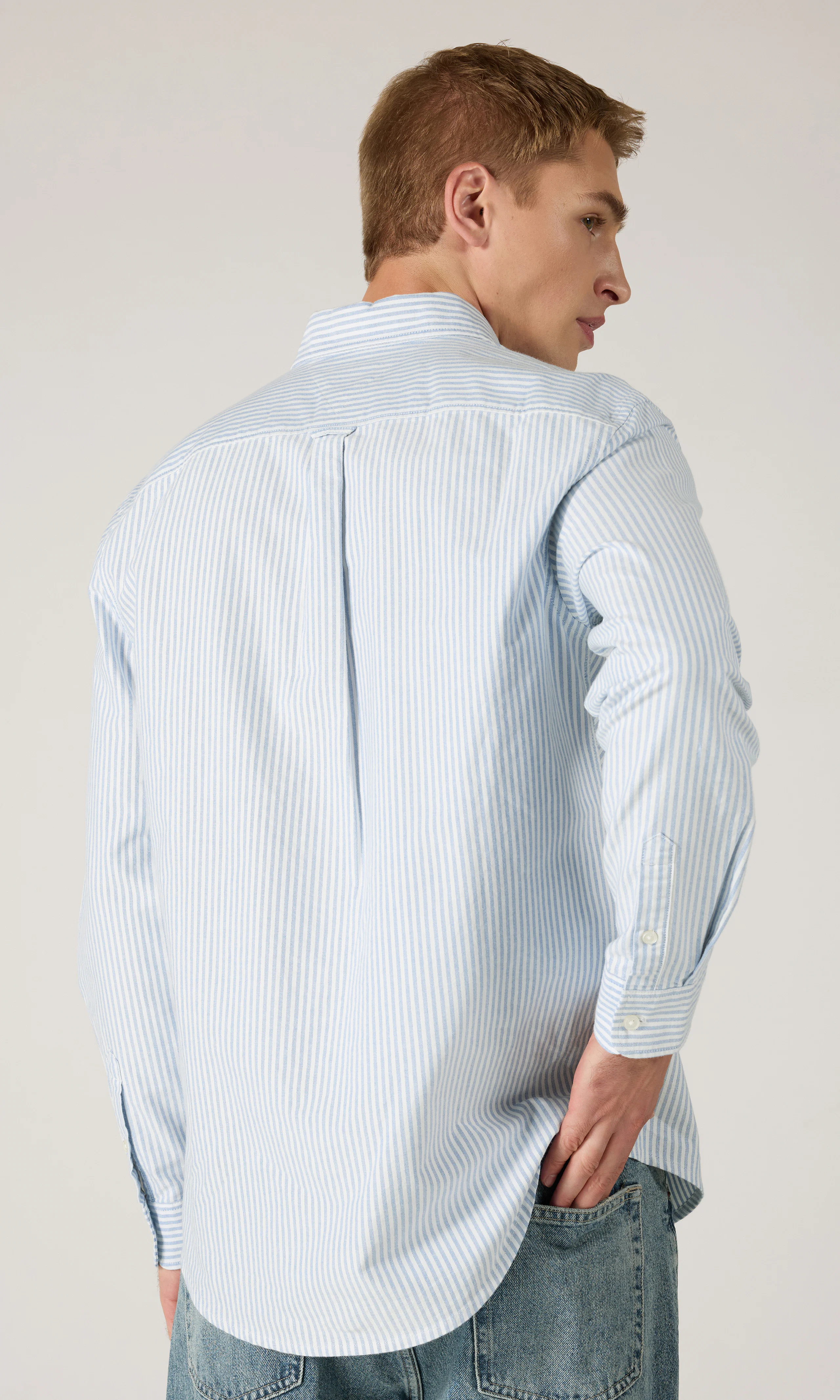 Regular Stripe Oxford Skjorte. Back. Model.