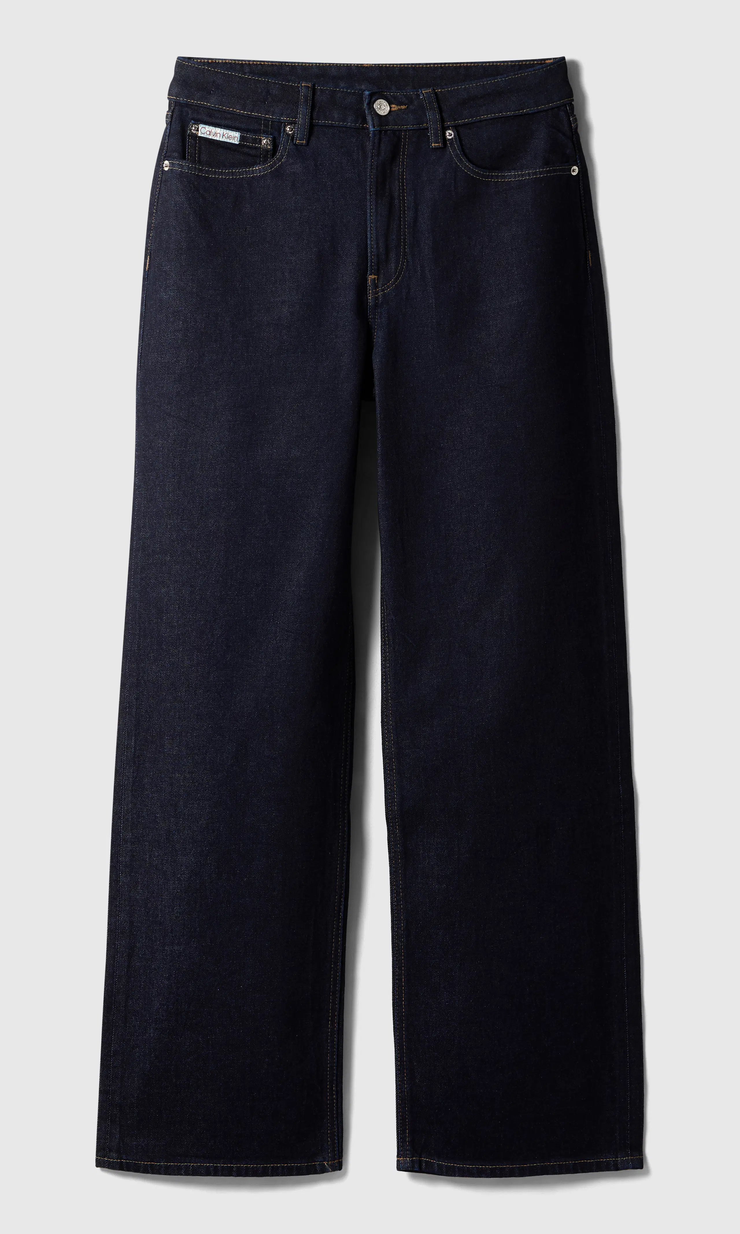 High Rise Loose Mörkblå Jeans. Front. Flat.