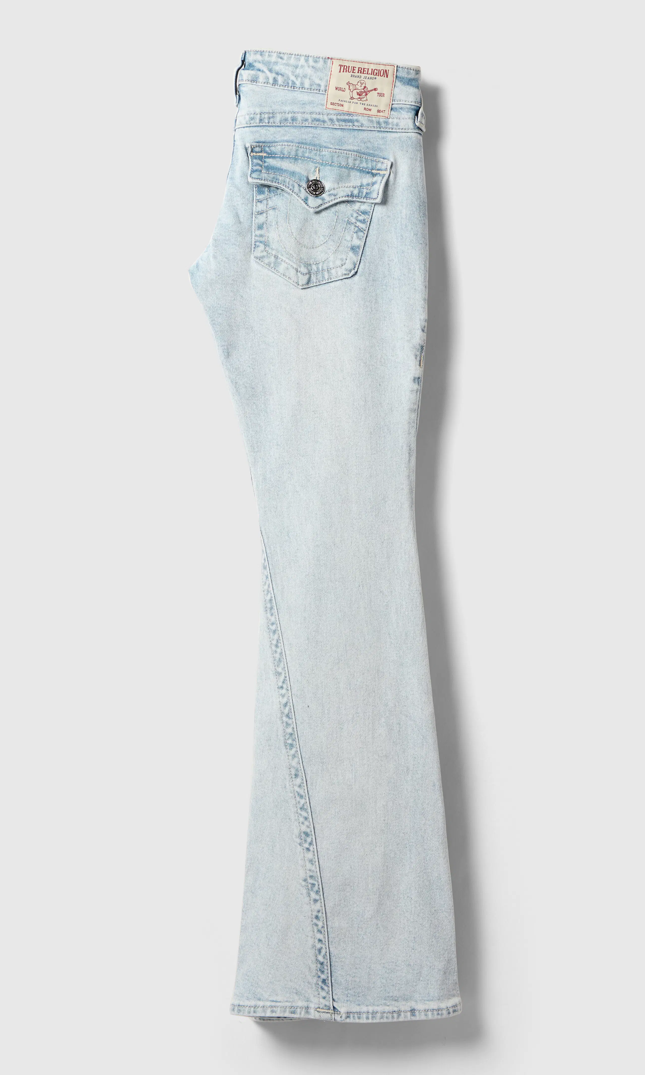 Joey Low Rise Flare Flap Lys Blå Jeans. Back. Flat.