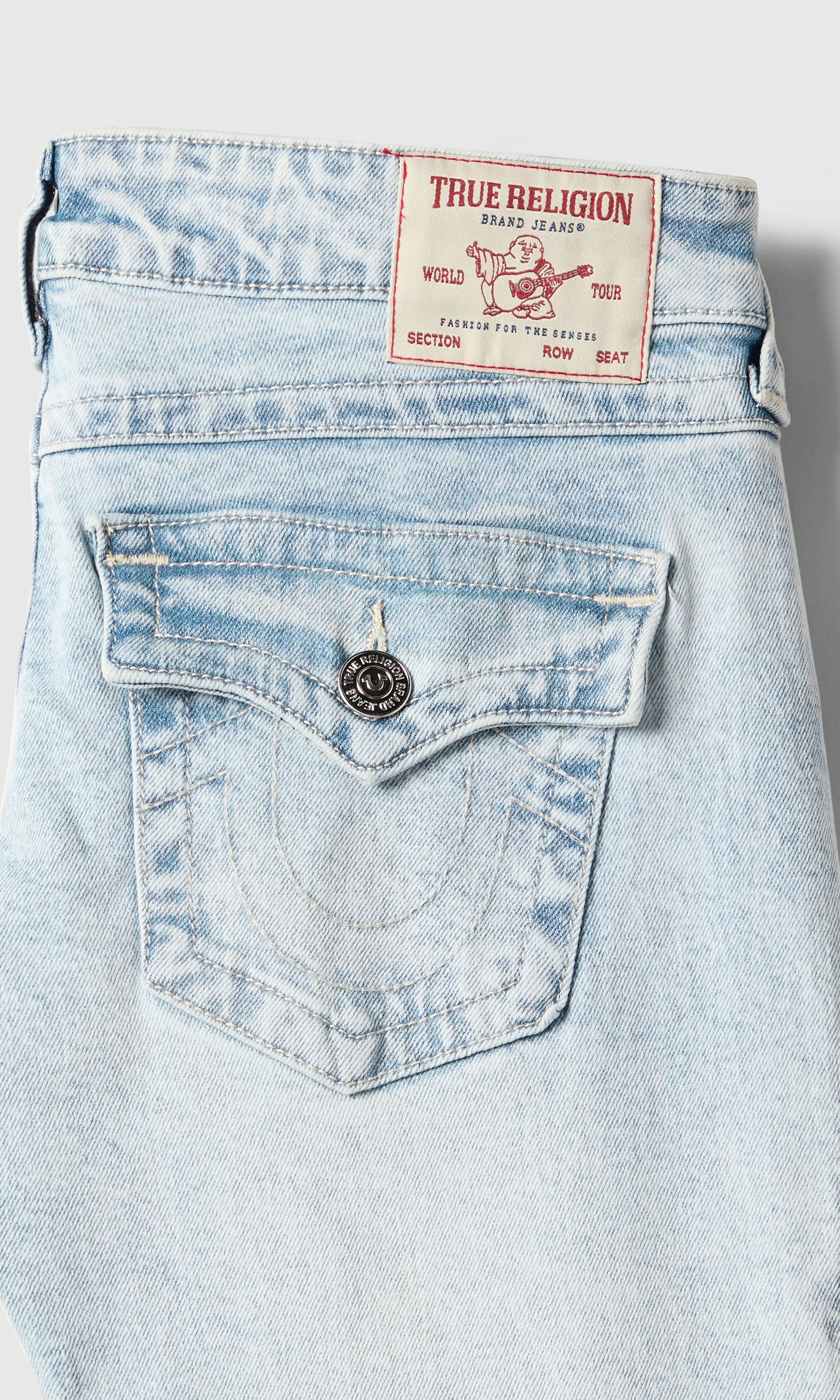 Joey Low Rise Flare Flap Lys Blå Jeans. Detail 1. Flat.