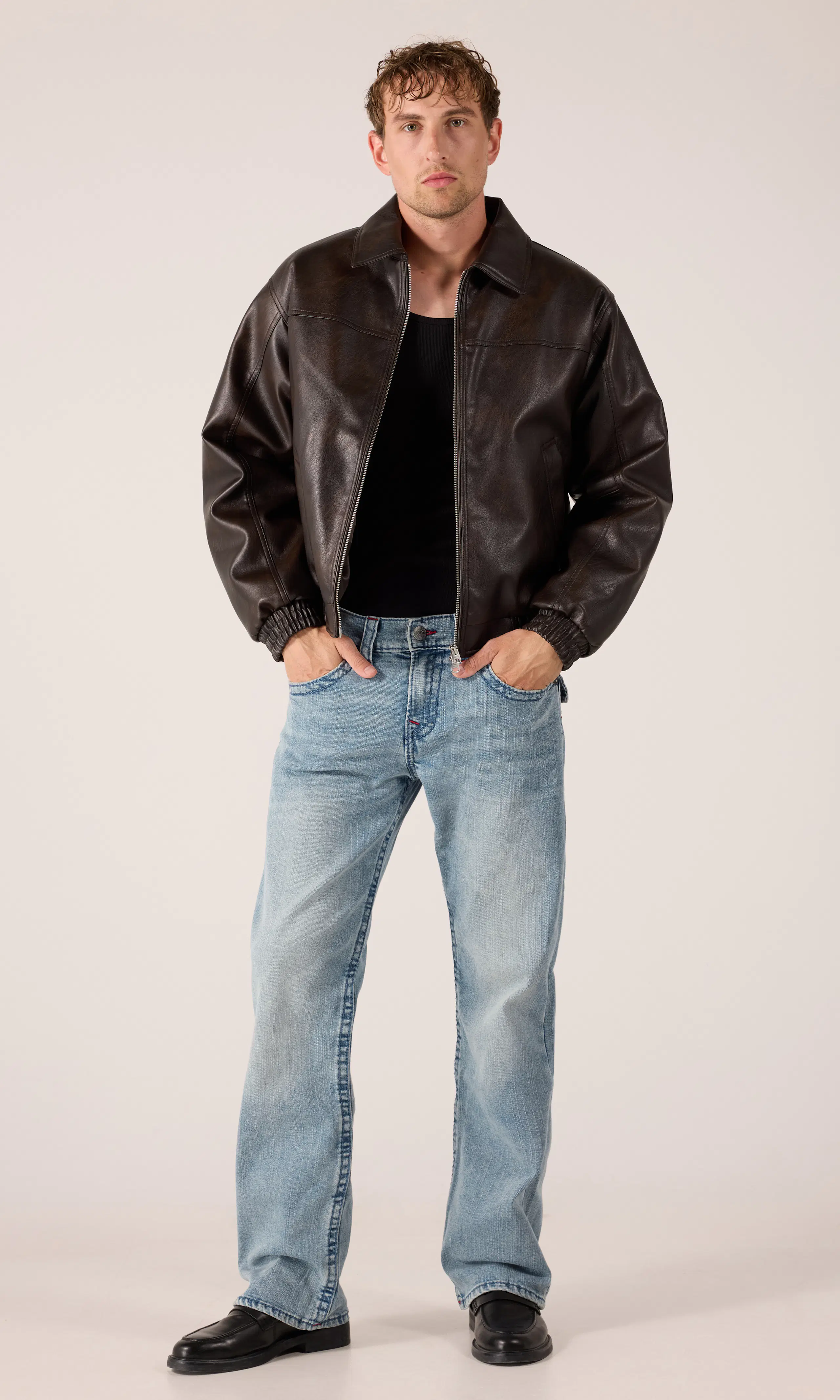 Billy Big T Flap Jeans. Front 1. Model.