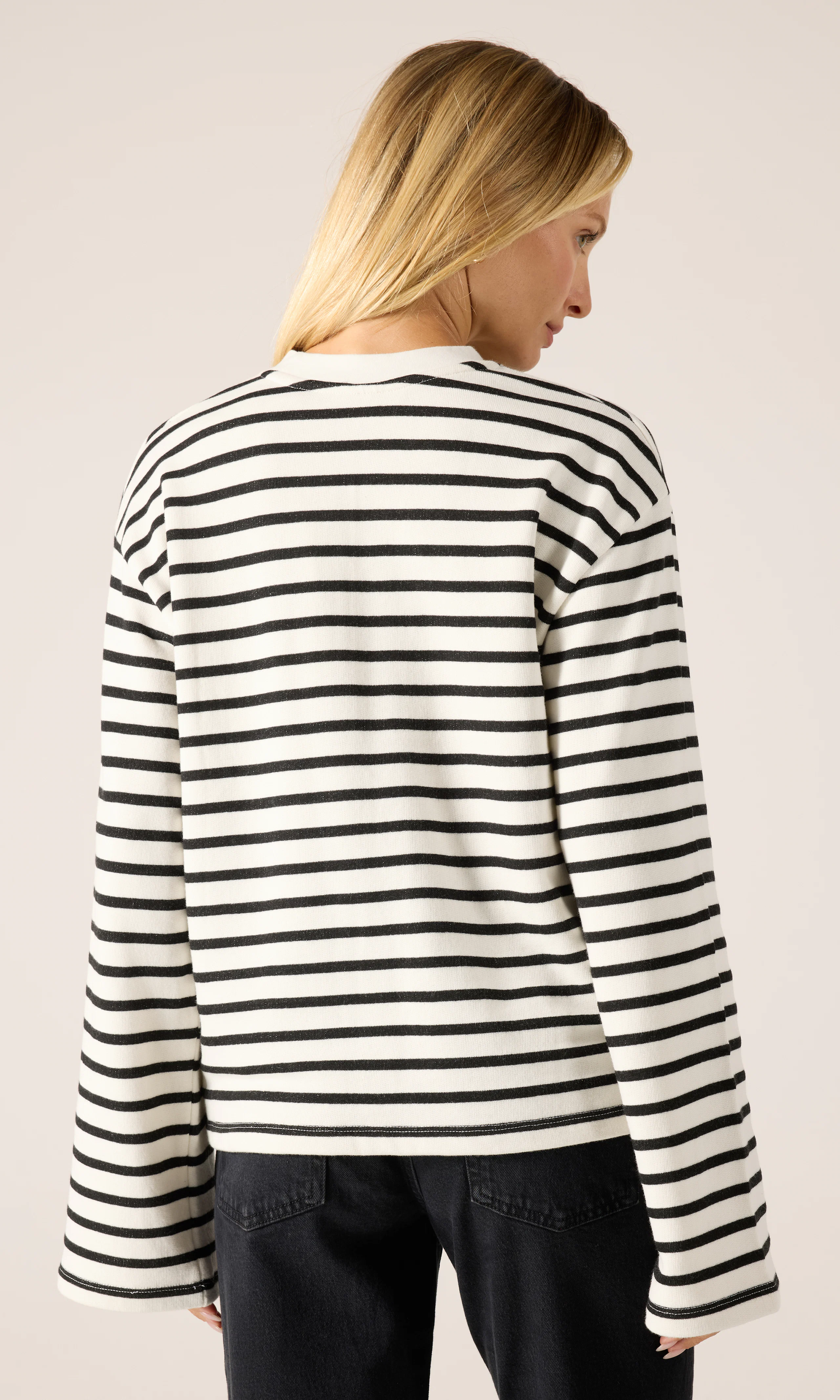 Stripe Long Sleeve. Back. Model.