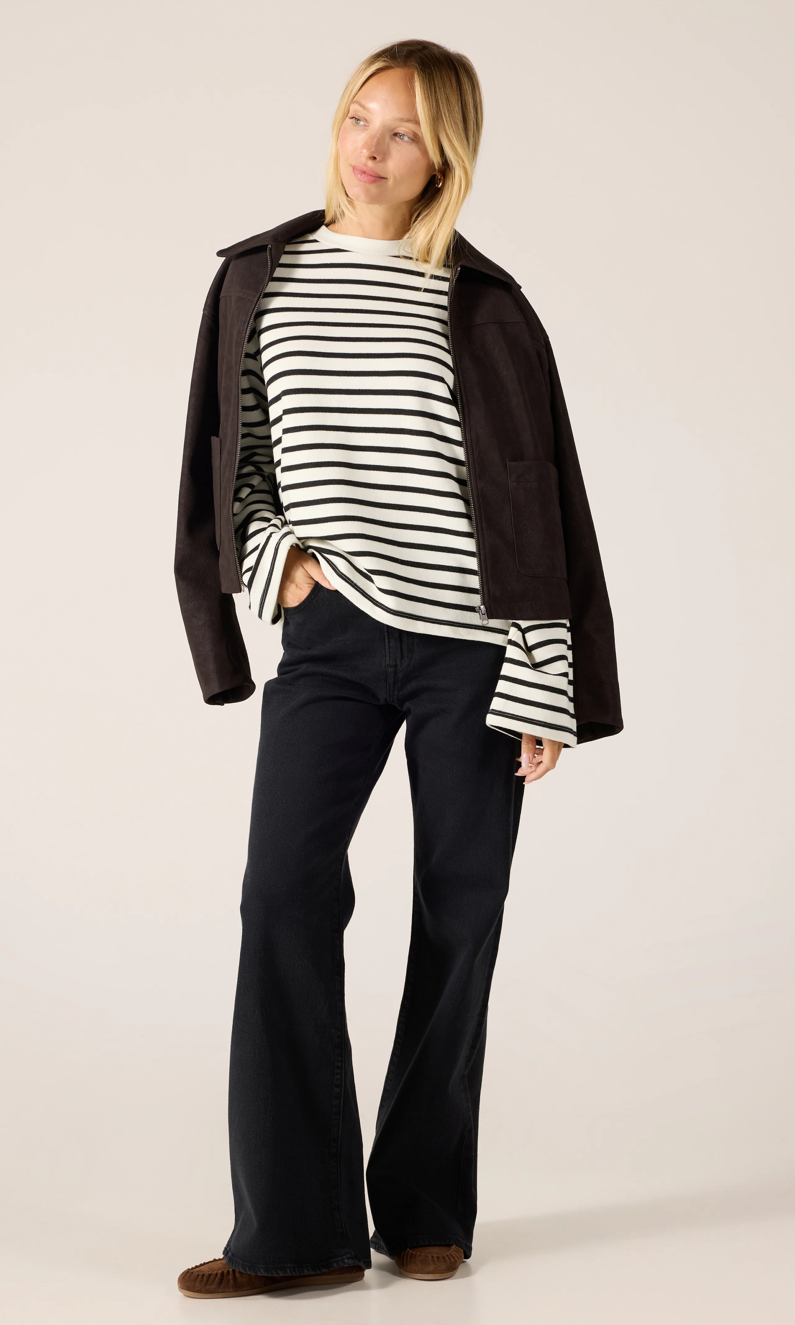 Stripe Long Sleeve. Front 1. Model.