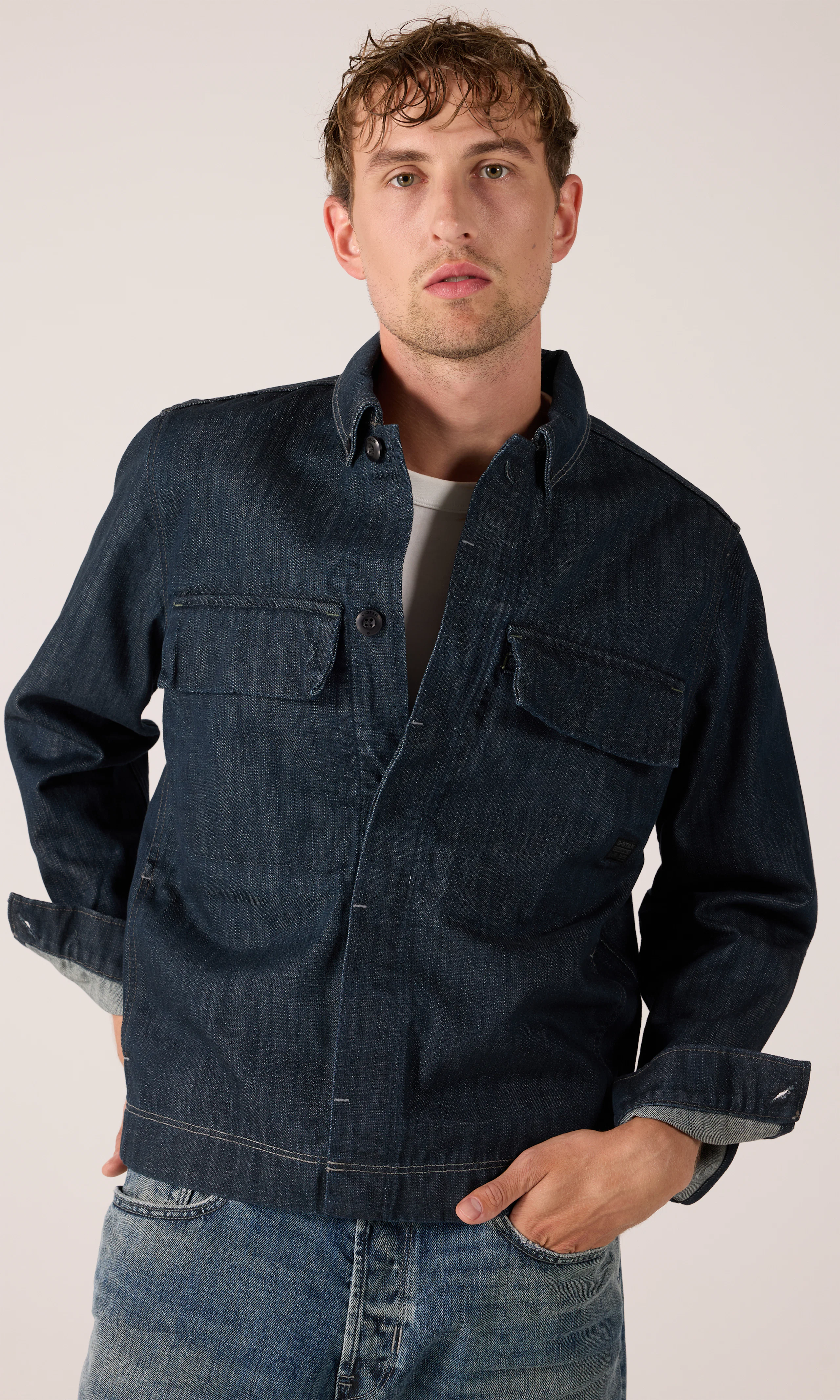 Boxy Clean Overshirt. Front 4. Model.