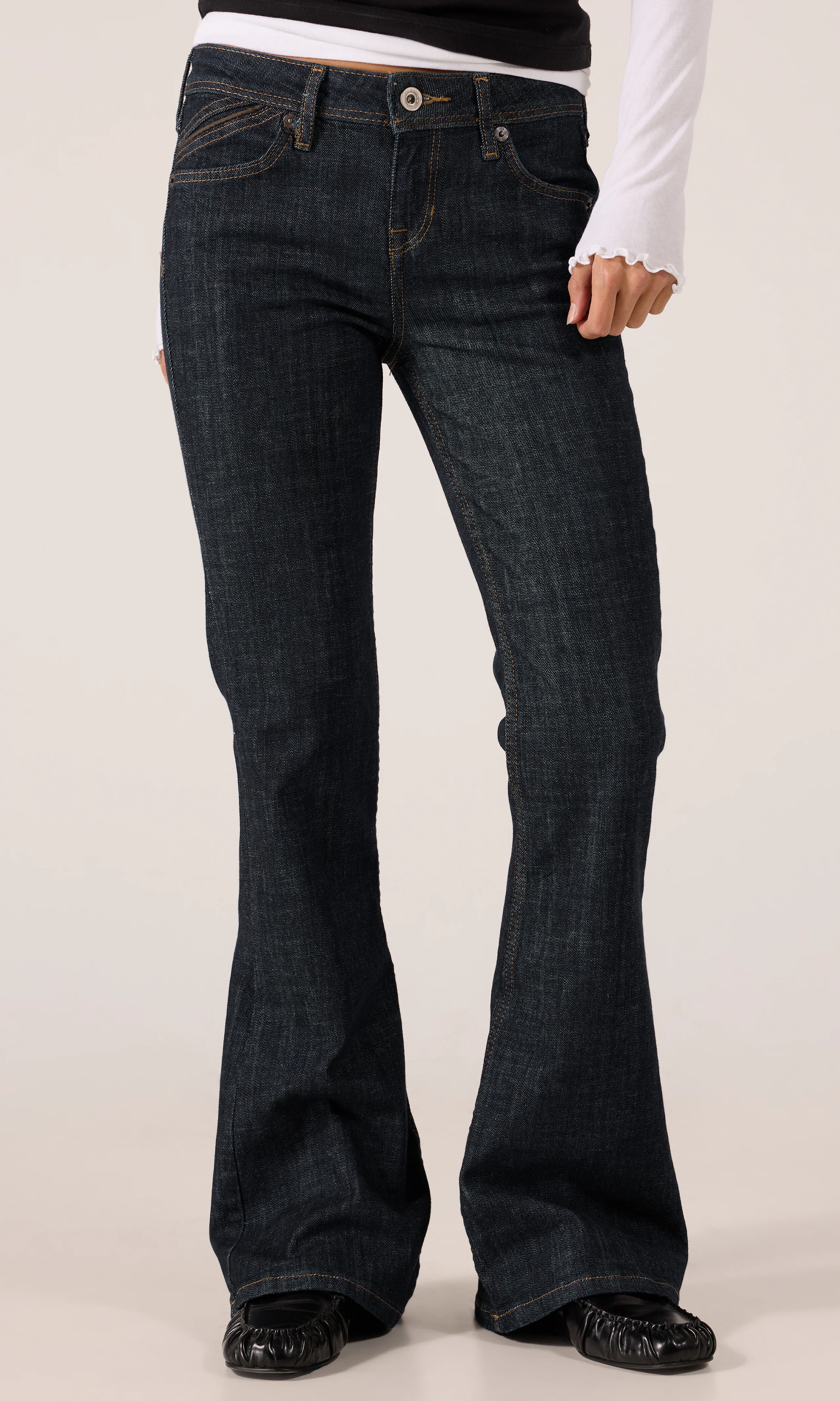 Brooke Flare Jeans. Front. Model.