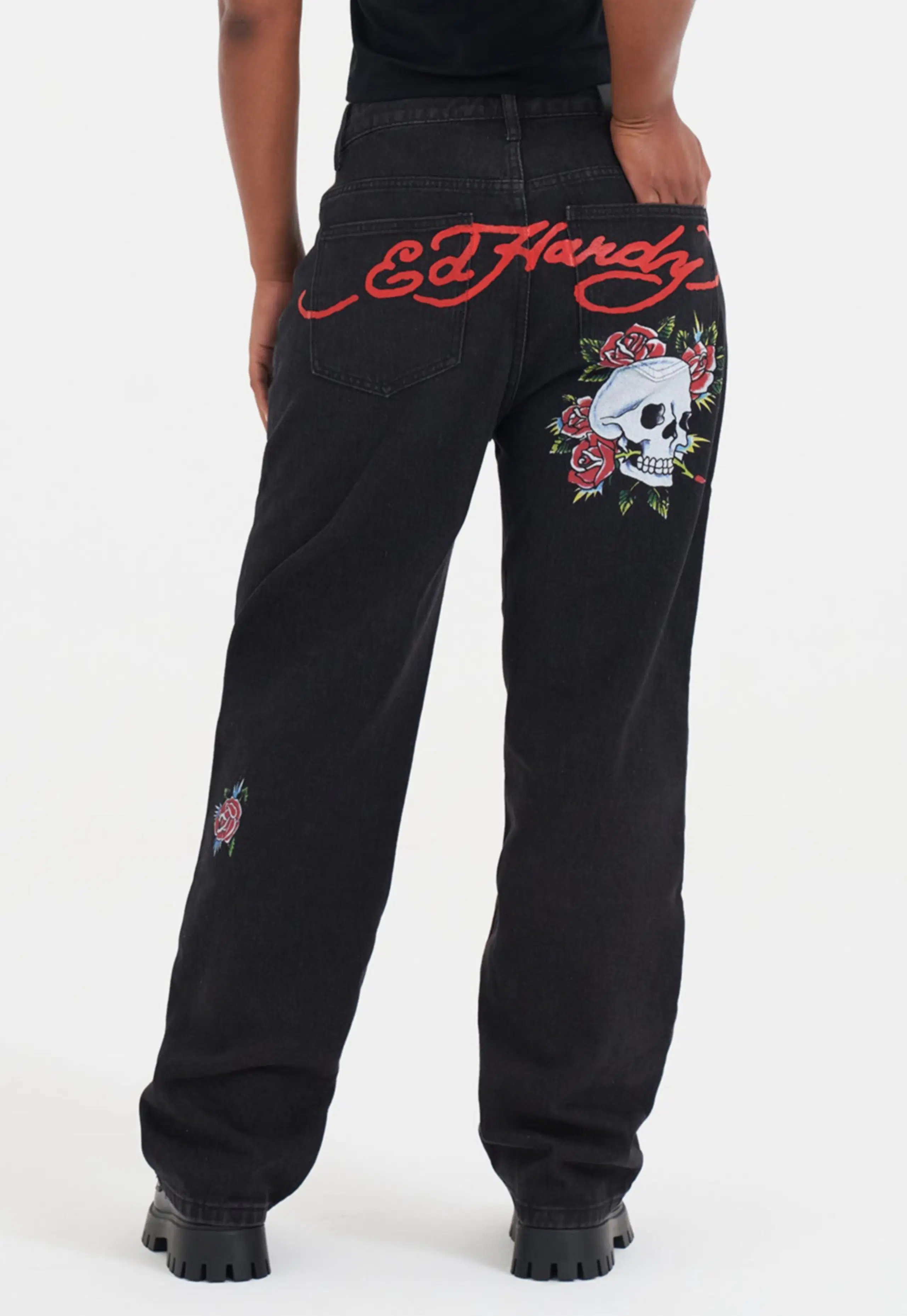 Blooming Death Relaxed Jeans. Back. Model.