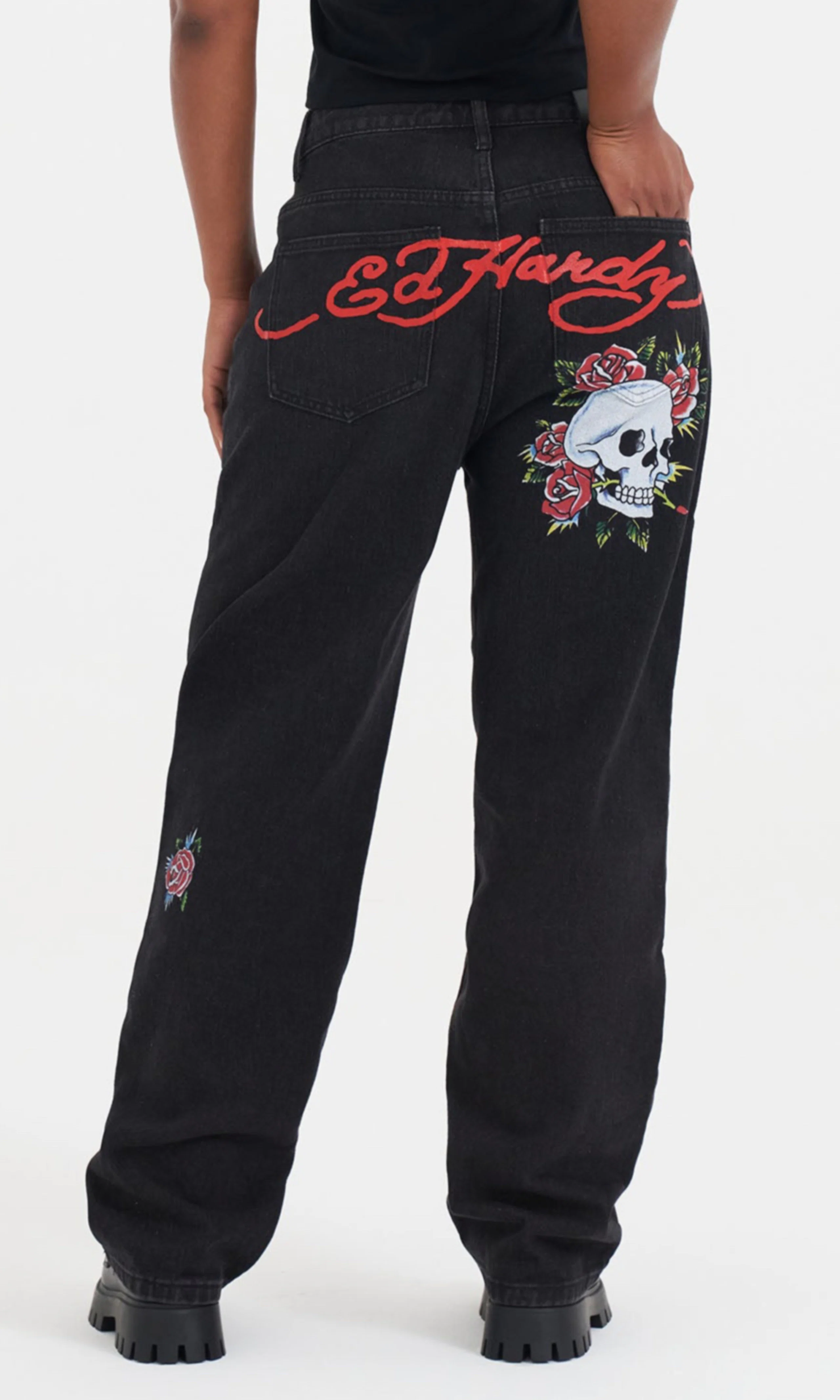 Blooming Death Relaxed Jeans. Back. Model.