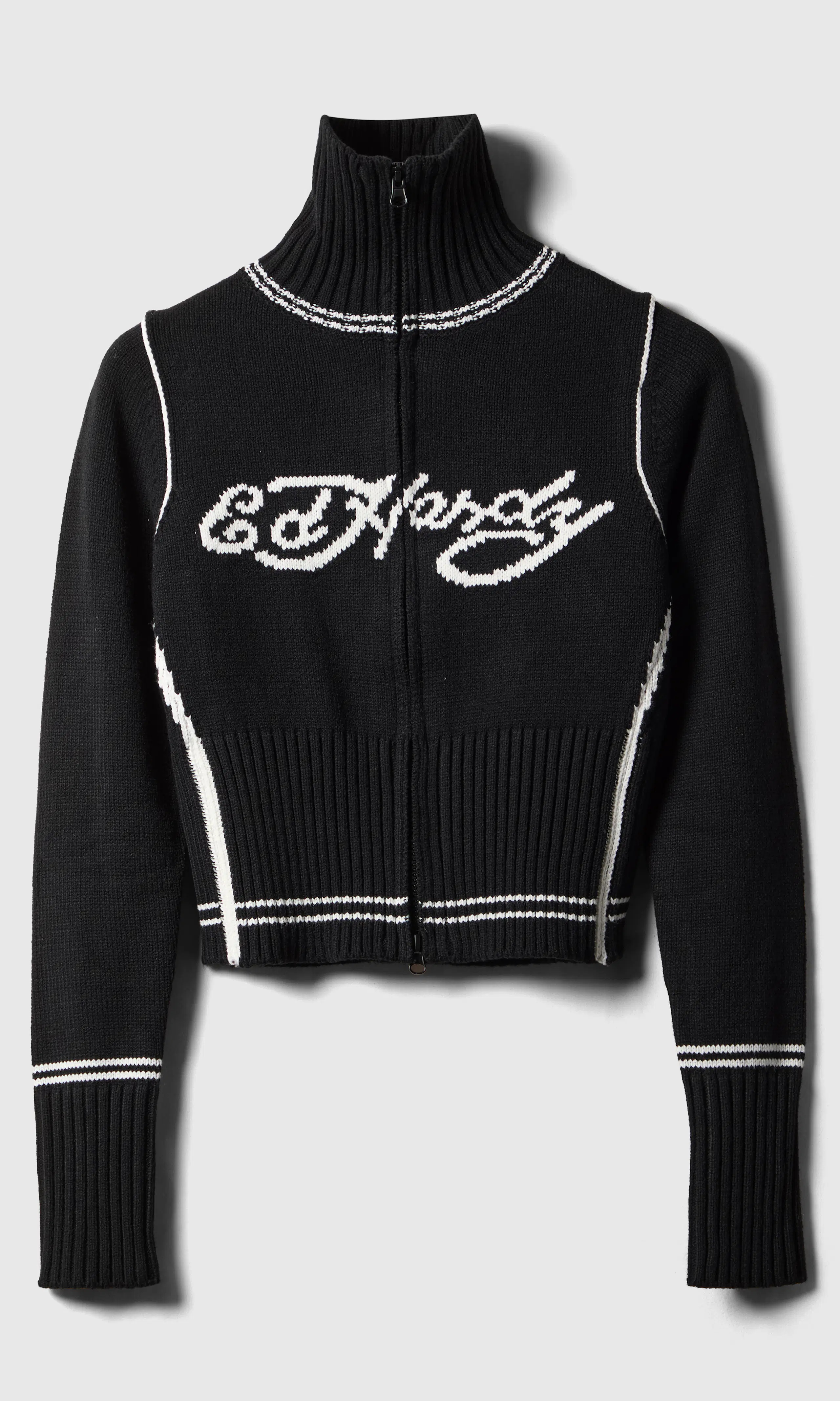 Life Before Knitted Zip Thru Neuletakki. Front. Flat.