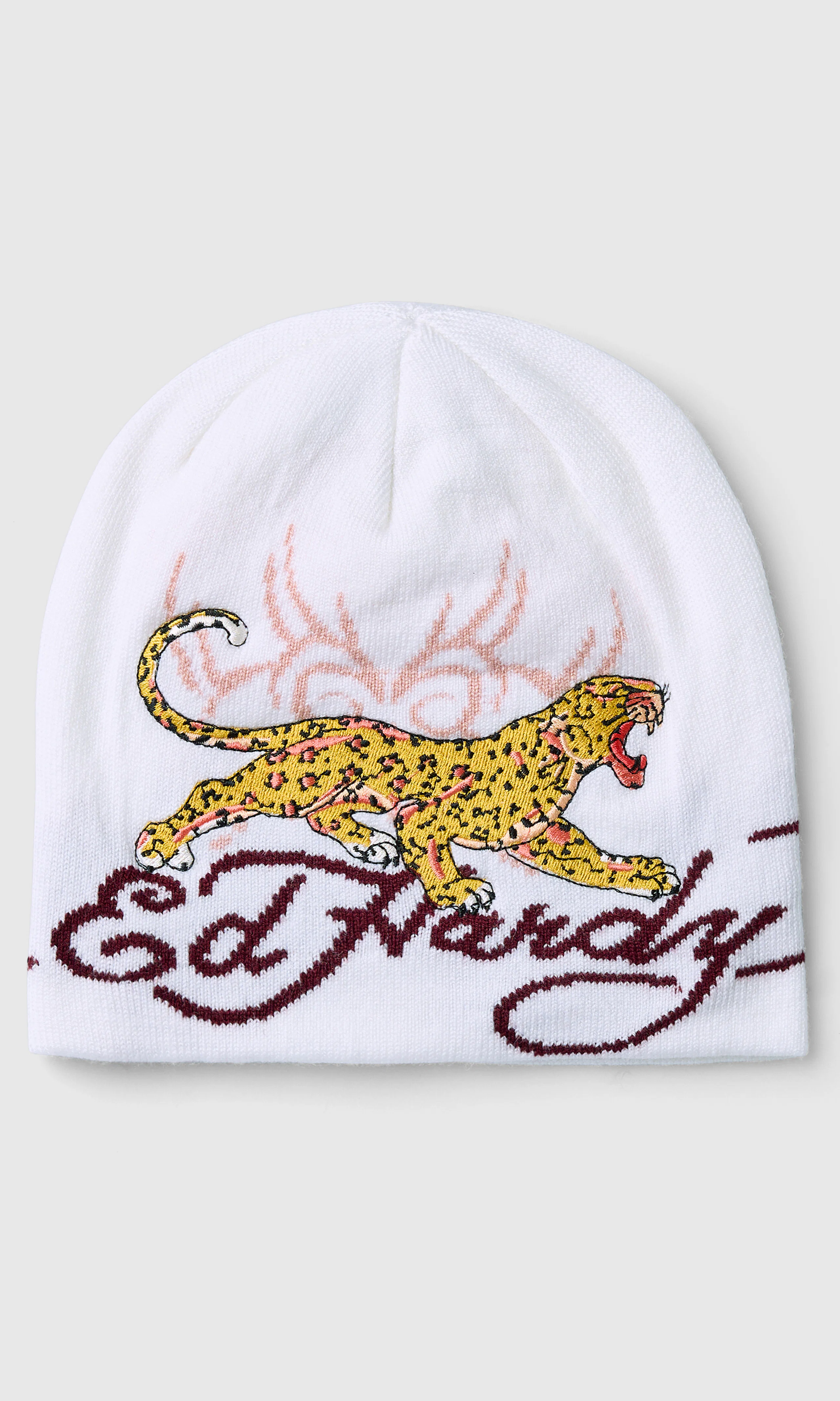 Ed Hardy Leopard Logo Beanie. Front. Flat.